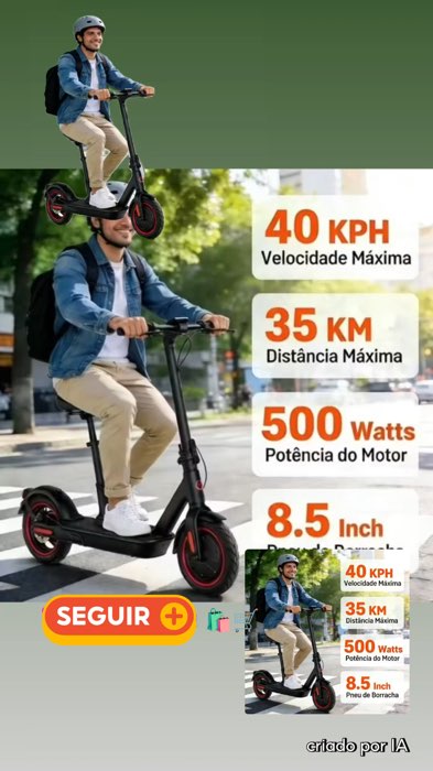 Patinete elétrico 500W adulto dobrável 40km/h com Bluetooth e bolsa #PatineteElétrico #MobilidadeUrbana #Scooter500W #TransportePrático #ShopeeAchados