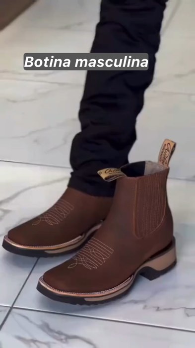 ￼Bota Masculina Botina Texana Country Bico Quadrado Couro Legítimo Cano Curto#botina #rodeio #BotaMasculina #vaquejada #exposicao #cavalgada