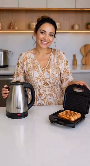 Kit Café da Manhã completo ☕🍞 Chaleira elétrica + sanduicheira 127v ou 220v disponível #CafeDaManha #Praticidade #Cozinha #Eletrodomesticos #DiaAPrat