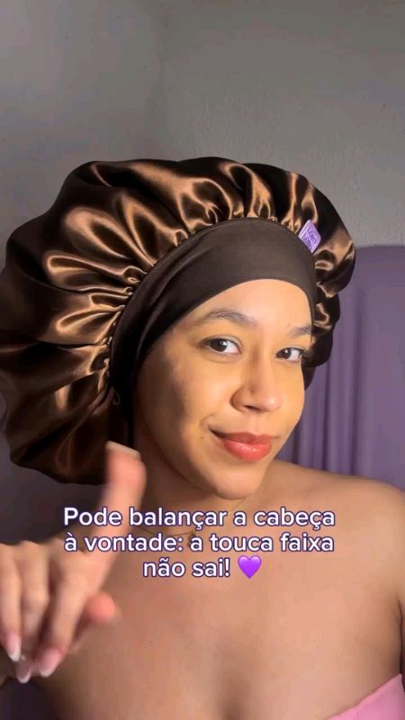 Touca de cetim com faixa fixadora. Não marca a sexta e sai durante a noite. #toucafaixa  ##toucadecetim