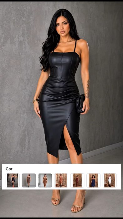 Vestido Couro MIDI Feminino #vestidocouro #vestidomidi