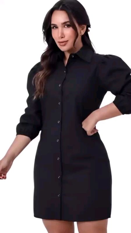 Chemise Vestido Curto Social de Botões