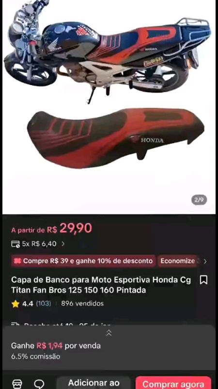 #Costure com kirasulshop capa de banco de moto esportiva honda cg titanbfan bros pop Bis 125#capadebanco
