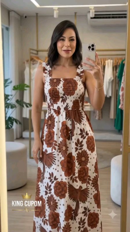 Vestido Longo Feminino Lastex Estampado Floral Alça Babado Verão #Vestido #Longo #Feminino #Lastex #Estampado #Floral #Alça #Babado #verão