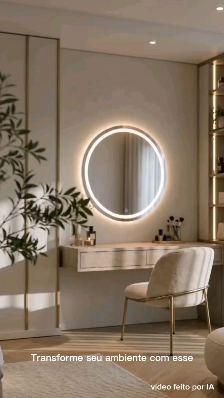Espelho Redondo com Botão Touch 40x40cm Jateado com Led 3 Cores Lapidado Moderna Quarto Banheiro #espelho #espelhoredondo #espelhocomled