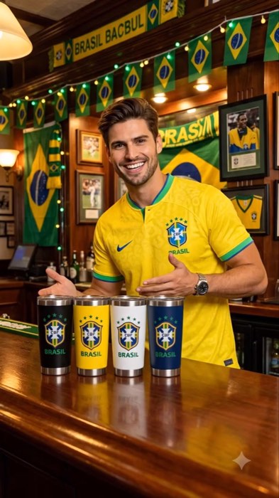 ⚽ Leve sua torcida para todos os lugares! Copo térmico da Seleção Brasileira, com estilo, qualidade e praticidade. Peça o seu! 💚💛