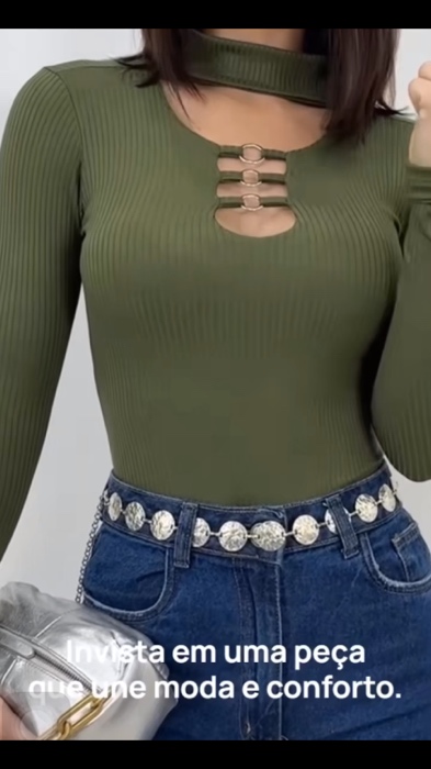 Body manga longa gola choker.😍 #body #moda #feminina #inverno #achadinhos