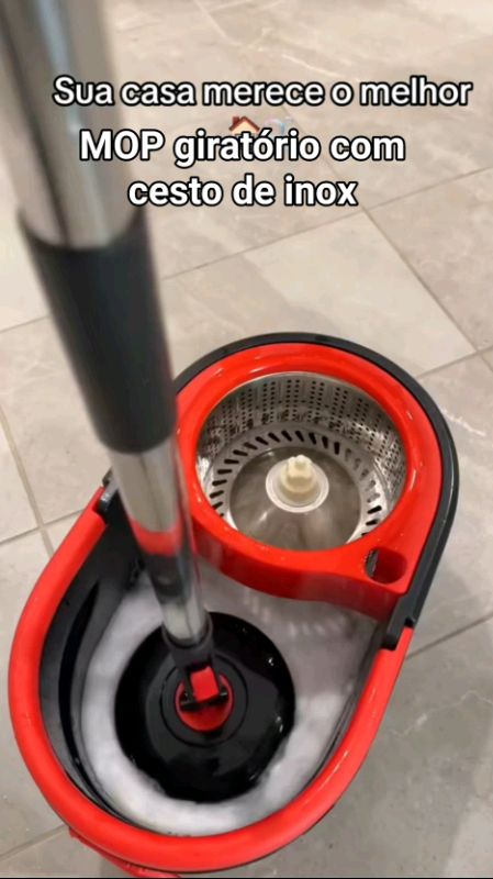 Mop giratório com cesto de inox #mop #mopcomcentrifuga #mopgiratorio #mopcestoinox #nandalupp