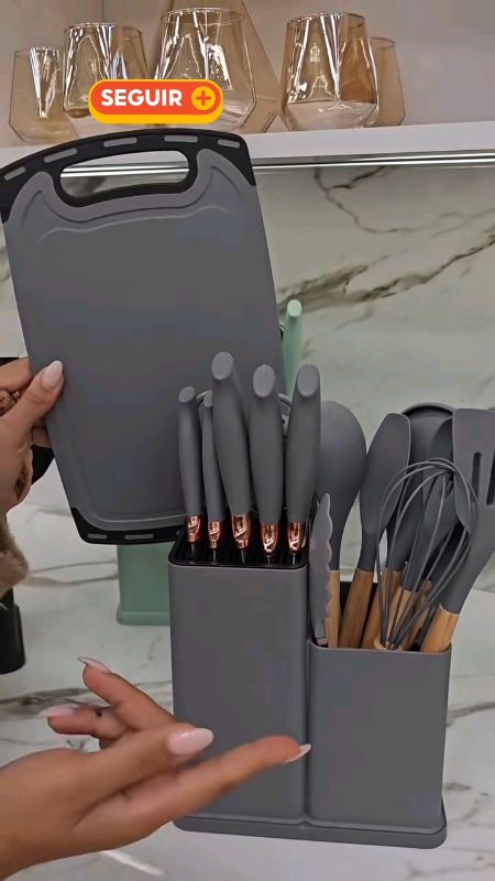 #19peças #utensílios de #cozinha #luxo #tábua #espátula #tesoura #colher #fuê #colcha #escumadeira #rosa #verde #silicone #madeira #cinza #preto #offw