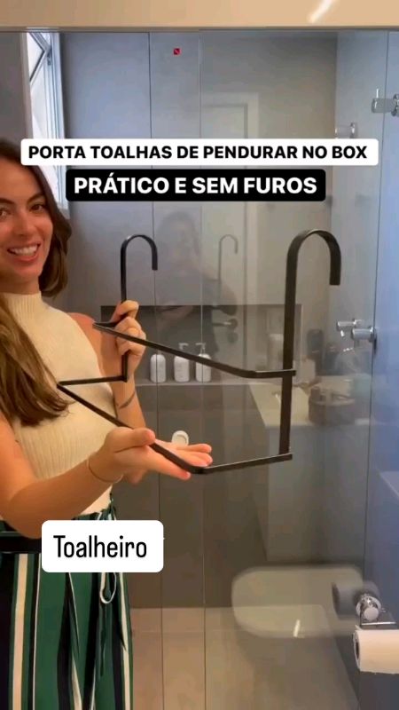 Porta Toalha Banheiro Preto Inox Suporte Toalheiro Box Sem Furo. #PortaToalha #toalheiro #suporteparabanheiro