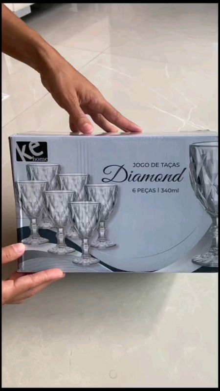 Jogo 6 Taças Vidro Diamond Bico Jaca Abacaxi Conjunto Taça Para Água Vinho Tinto Suco Diamante #taçasdevinho#suco#água#