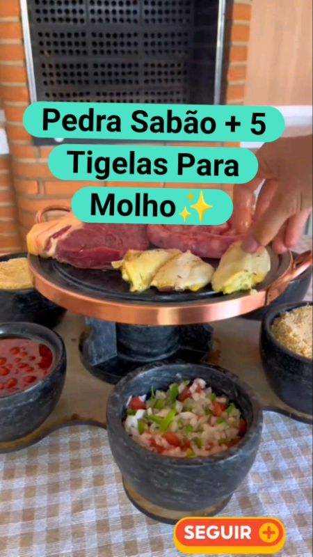 Fondue 32cm Pedra Sabão + 5 Tigelas Para Molho #fondue #pedrasabao #tigelas