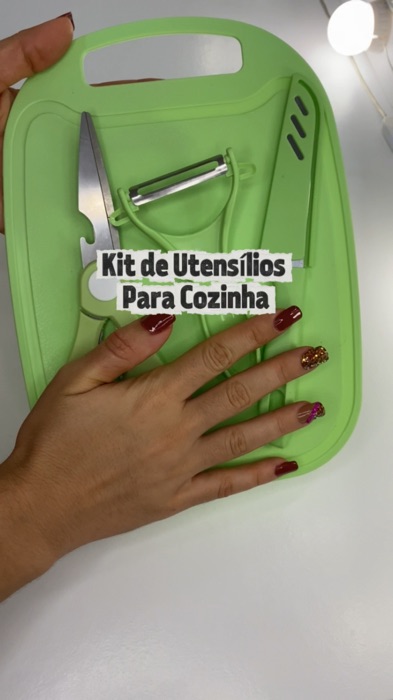 Kit de Cozinha #kitutensilios #utensiliosdecozinha #facapequena #tesouradecozinha #descascadordelegumes #descascador #tabuadelegumes #kitparacozinha