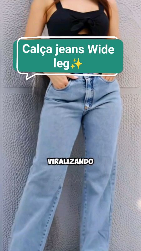 Calça jeans Wide leg 💖#moda #modafeminina #jeans #calcajeans #calcawid