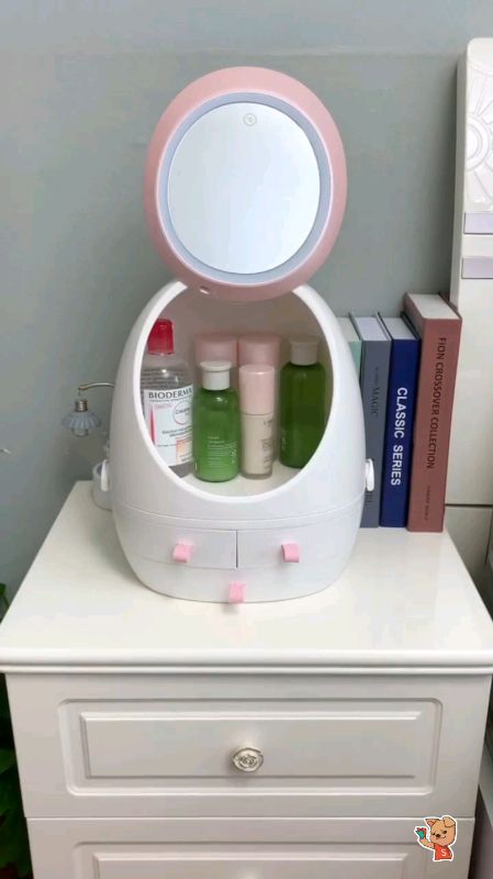 Organizador De Maquiagem Com Espelho LED Luminária Grande Penteadeira Cosméticos Maleta Portátil Gavetas. ​#OrganizadorMaquiagem #EspelhoLED #Penteado