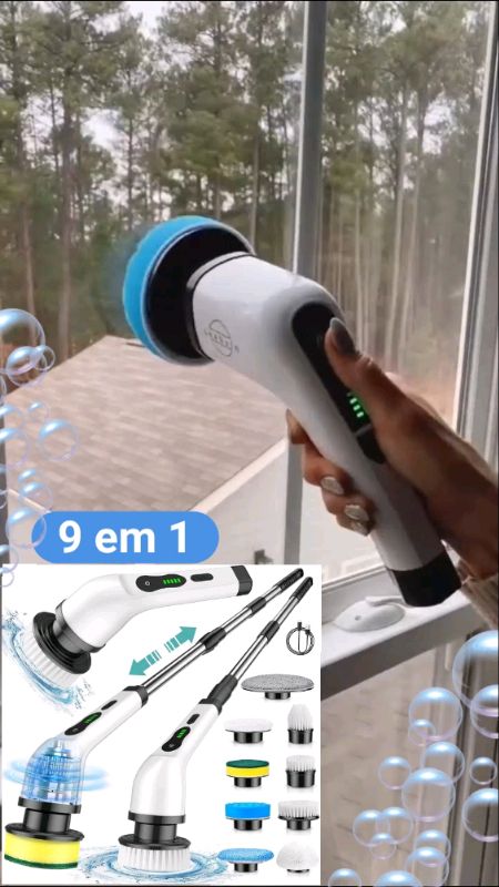 Escova De Limpeza Ajustável Janela Banheiro e Cozinha Ferramenta 9 em 1 Recarregável#escovadelimpezaelétrica#escova#limpeza#casa#cozinha#escovaeletric