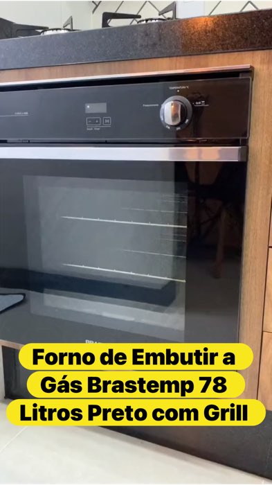￼Forno de Embutir a Gás Brastemp 78 Litros Preto com Grill e Timer Touch