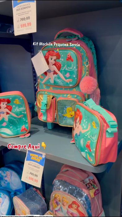 Kit Mochila Infantil Pequena Sereia👆🧜‍♀️ #kitmochilaariel #mochilainfantil #mochilapequenasereia #maedemenina #mochilainfantilsereia