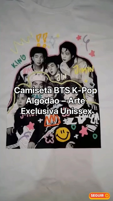 Camiseta BTS K-Pop Algodão - Arte Exclusiva Unissex #bts #camiseta #camisa #unissex #kpop #fa #casual #army
