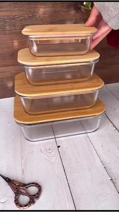 Kit 3 Potes de Vidro Com Tampa de Bambu  Organizador de Geladeira Marmita Forno Microondas e Freezer envio rápido #potes #vidro #com #tampa #de #bambu