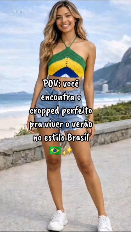 Top Cropped de crochê Brasil. #ModaBrasil #lookbrasil #copadomundo #brasil #cropped #Crochê #croppedCrochê