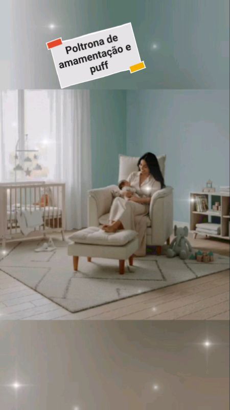 Poltrona de Amamentação e Puff Cadeira Quarto de Bebê Ergonômica Confortável Segura Toque Aveludado