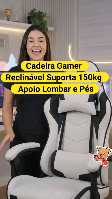Cadeira Gamer Ergonômica Reclinável Tecido Respirável - Suporte 150kg, Apoio Lombar e Pés #cadeiragamer #homeoffice #casa