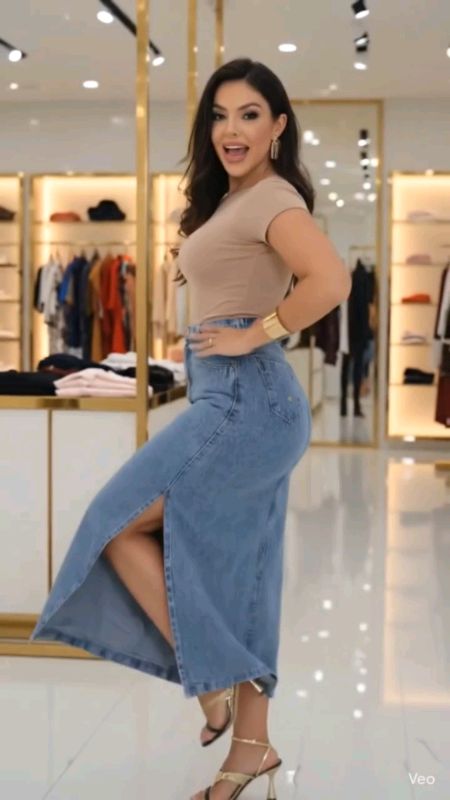 Saia Midi longa jeans abertura lateral cintura alta#saiamidi #saialonga #SaiaJeans #SaiaComAbertura #modafeminina