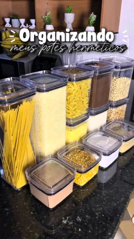 Kit 12 Potes Herméticos Porta Mantimentos Quadrado Cozinha#kitpoteshermeticos#poteshermeticos#potesparamantimentos