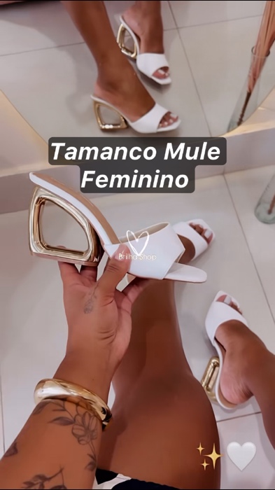 Tamanco Mule Feminino Branco Verniz ou focos #tamanco #salto