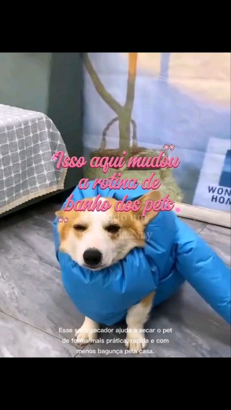 Saco Secador para Pets 🐶✨ Mais praticidade na hora do banho! #BanhoPet #AcessoriosPet #secadorpet
