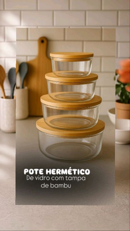 Potes herméticos de vidro tampa de bambu ✨ #potes #poteshermeticos #cozinha #ultencilios