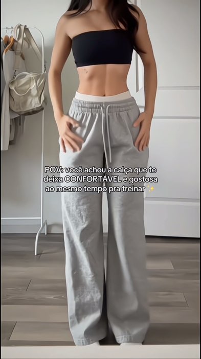 Calça moletom pantalona confortável e estilosa. Modelagem soltinha, perfeita para o dia a dia. Super tendência! #calçapantalona #moletom #modafeminina