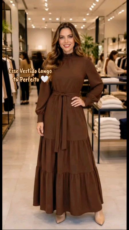 Vestido Longo Manga Longa Gola Alta Elegante Evangélico Inverno #vestidolongo #vestidocristao #vestidomangalonga #vestidoinverno #clauabs