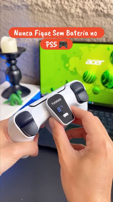 carregador portátil controle ps5 dualsense 1600mah branco bateria extra rápida ideal viagem carga segura #ps5 #dualsense #carregador #acessorios #pc