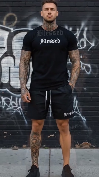 #KIT #Camisa #Streetwear #100% Algodão e Bermuda Mauricinho Unissex Estampa ANJO BLESSED
