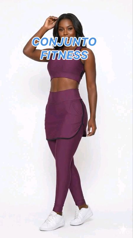 CONJUNTO FITNESS FEMININO LEGGING COM SAIA + TOP COM BOLSOS ACADEMIA TREINO CINTURA ALTA #fitnessfeminino #modafitness #shopee  #lookfitness #legging
