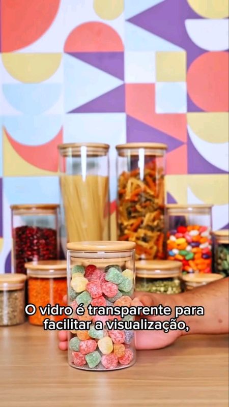 Confira Kit 11 potes de vidro com tampa de bambu herméticos redondos - Tüd #potes #cozinha #bambu #shopee