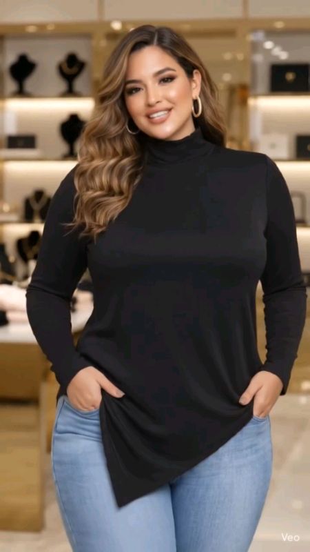 Blusa plus size manga longa inverno gola alta assimétrica #blusaplussize #blusamangalonga #modaplussize #blusaassimetrica #modainverno #blusagolaalta