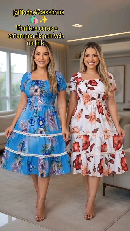 ✨ 2 vestidos estampados, leves e elegantes para arrasar em qualquer ocasião!  #Shopeebr #ModaFeminina #VestidoEstampado #LookDoDia #Estilo #Promoção