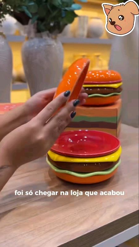 #hambúrguer #conjuntodepratoshamburger #tigelahamburger #hamburgerpratos #hambúrguerceramica #achadinhos