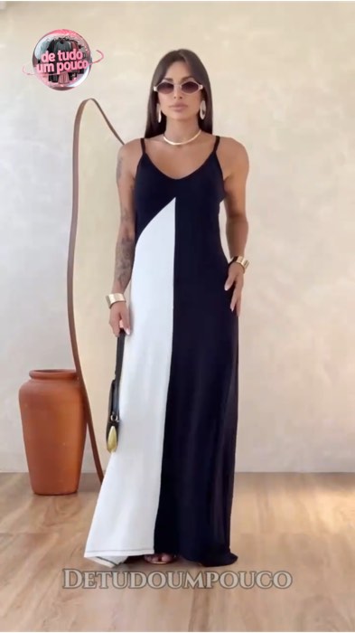 ✨ vestido longo bicolor de alça soltinho leve, elegante e perfeito pra dias confortáveis 💖 #vestido #modafeminina #lookleve #estilo #conforto