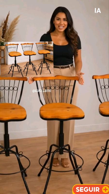 Kit 3 banquetas bistro altas regulável giratória#banqueta#banco#banquetasgiratórias#banquetasaltas#cozinha#balcão#areagourmet#bistrô#rusticas#ia#publi