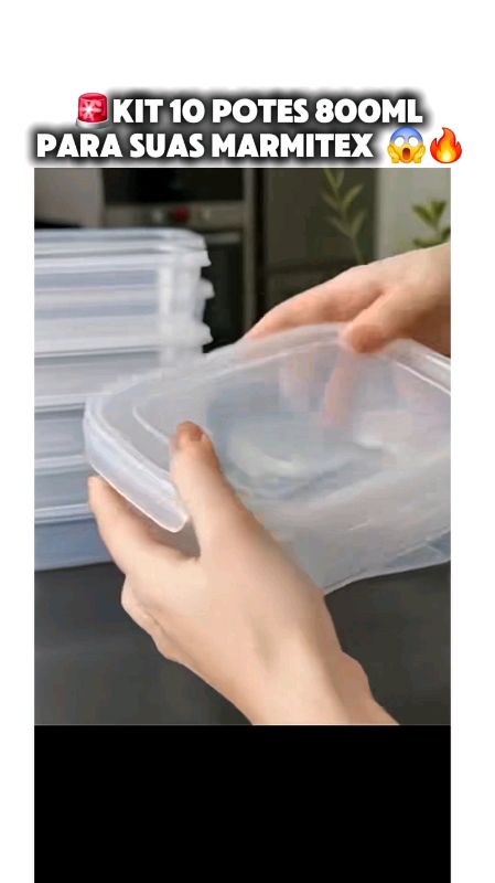 Kit 10 Marmitas 800ml com Trava Hermética BPA Free Freezer e Micro-ondas Organização e Meal Prep #marmita  #potehermetico  #MealPrep  #cozinha