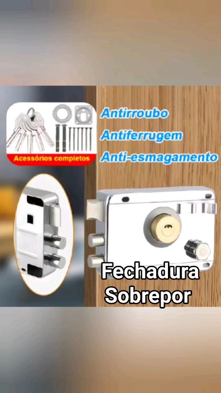 Fechadura Sobrepor cor Cromada c/Trava Dupla 5 Cópias de Chaves p/Portão e Porta #fechadura #FECHADURASOBREPOR #Segurança #cantinhodosprodutos #chave