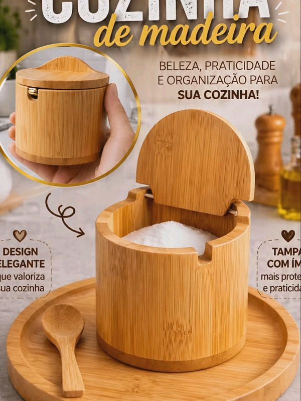 Saleiro de Bambu Premium com Colher e Bandeja | #saleiro #saleirodebambu