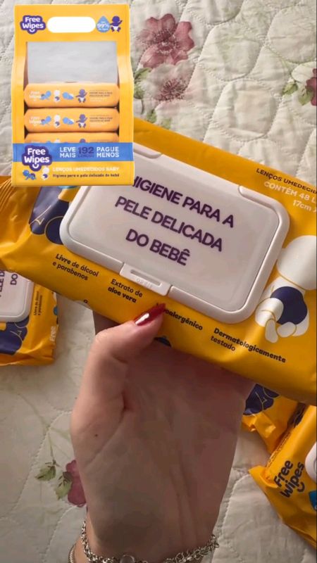 Pack 4 Lenços Umedecidos Baby Free #lençosumedecidos #babywipes #cuidadocombebe #higienedobebe #fraldinhas #bebearcoiris #maternidade #Beb #lenços