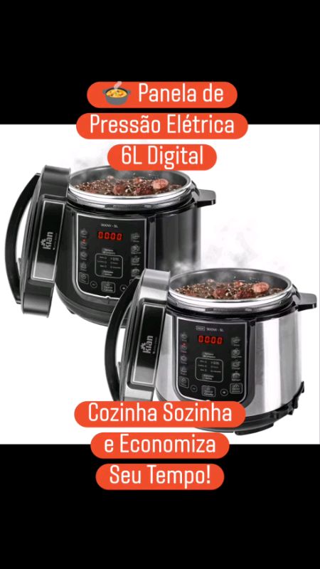 Panela de Pressão Elétrica Digital 6 Litros Preta ou Inox #paneladepressao #paneladepressãoeletrica #paneladepressao6litros #cozinha #ShopeeVideo