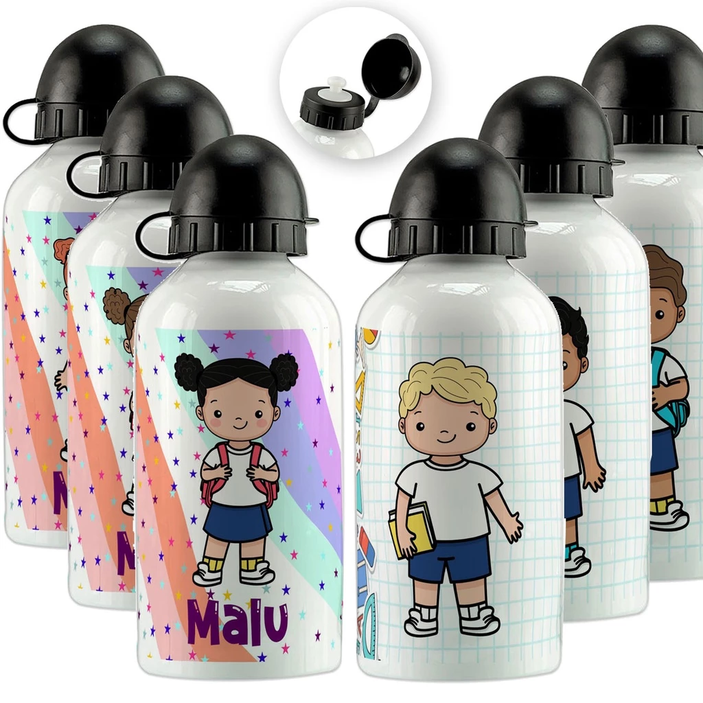 Garrafa de Água Infantil Garrafinha Menino Menina Personalizada Nome e Foto Squeeze Escolar Escola