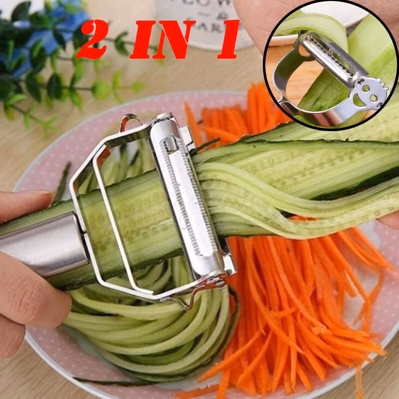 Descascador INOX Legumes Frutas Dupla Lâmina Móvel 2 Em 1